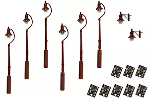 DCC Concepts LML-VPSMR - 6 x 00 Gauge LED Maroon Swan Neck Lights + 2 Wall Lamps - Picture 1 of 11