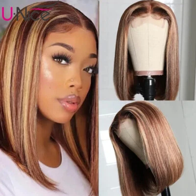 Peluca Brasileña Ombre Highlight Rubia Bob Cierre de Encaje Recto Cabello Humano 14" 9A Foto 1 de 4