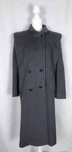Vtg Womens Coat L XL Charcoal Wool Blend Double Breast Button Long Union USA - Picture 1 of 24