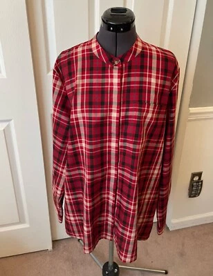 Blusa Top Mujer ORVIS Roja a Cuadros Sin Cuello Abotonada Manga Larga 18 (XXL) Foto 1 de 4