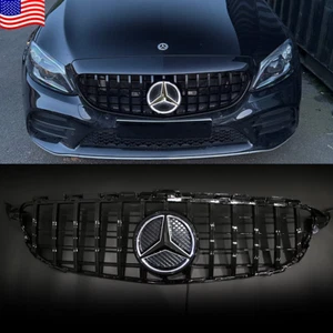 For Mercedes Benz W205 C300 C43 2015-2018 Front Grill Grille Black W/LED Emblem - Picture 1 of 9