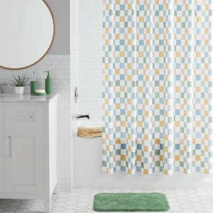 Mainstays 17-Piece Green Checkerboard Shower Curtain & Bathroom Accessory Set - Picture 1 of 7