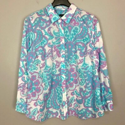Talbots Classic Cotton Shirt in Bold Paisley Women’s Sz XL Button Front Colorful - Изображение 1 из 4