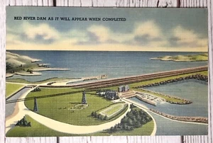 Denison Dam, überspannt den Red River im Bau TX OK Postkarte - Bild 1 von 3