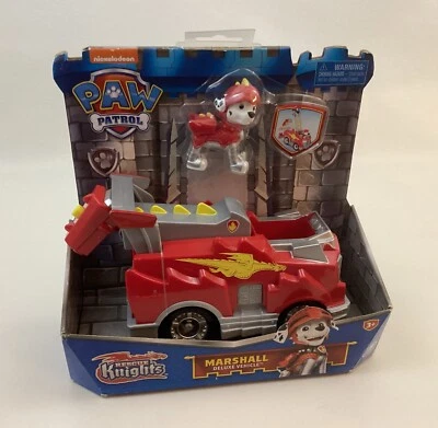 Paw Patrol Rescue Knights Transforming Car Deluxe Vehicle Marshall Figure NEW - Image 1 of 4