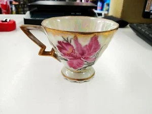 Vintage Porcelain Floral IRIS Tea Cup With Gold Trim Pink Flower  - Picture 1 of 6