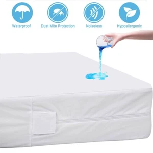 Zippered Mattress Encasement 100% Waterproof Cover Pad - Picture 1 of 71