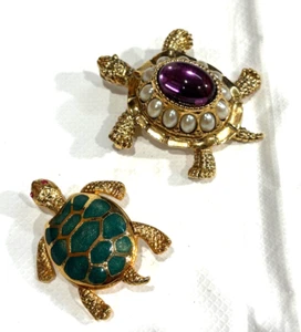Vintage due diverse spille tartaruga smalto e pietre - Foto 1 di 6