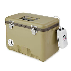 Engel 13 Quart Insulated Live Bait Fishing Outdoor Cooler with Water Pump, Tan