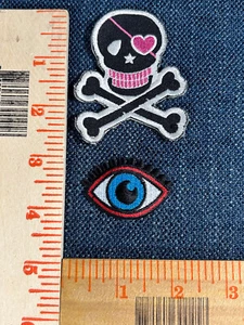 2 Embroidered Appliqué Patches Skull And Eyeball Sew On Patch - Picture 1 of 4