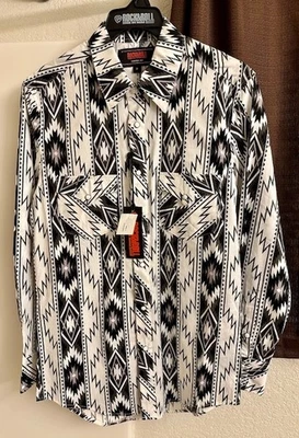 Men's Rock & Roll Denim Aztec Striped Stretch Shirt Small - Image 1 of 4