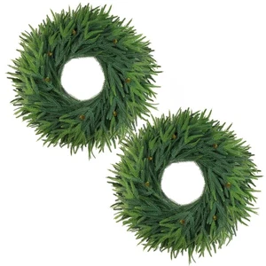 24inch Christmas Wreath 2 Pack, Norfolk Pine Wreath for Front Door, 24 Inch X... - Picture 1 of 8