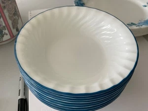 Set Of 9 Corelle Blue Velvet Cereal Bowls 7” Swirl-White/Blue Rimmed - Picture 1 of 3