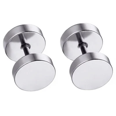  1 paio di orecchini da uomo con manubri rotondi in acciaio inossidabile - Immagine 1 di 4