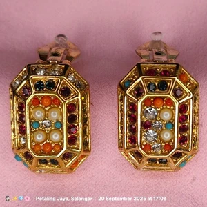 Vintage D'Orlan Multi-Colored Beaded Clip-On Earrings - Picture 1 of 9
