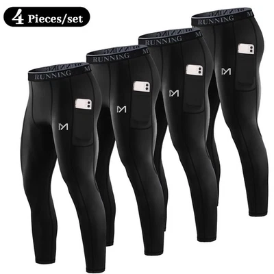 4 Pack Men's Compression Pants Baselayer Running Tights Leggings for Sports Gym - Image 1 of 4