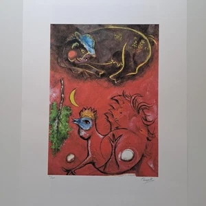 Marc Chagall Signed - Red Cock - Certificate SPADEM Paris - Picture 1 of 7