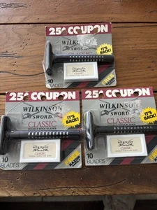 3 Packs Wilkinson Sword Classic Double Edge Razor With 10 Blades each Dated 1986 - Picture 1 of 5