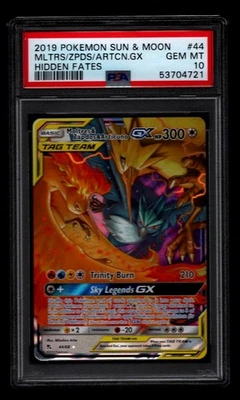 2019 Pokemon Sun & Moon Moltres Zapdos Articuno GX Hidden Fates 44/68 PSA 10 - Image 1 of 2