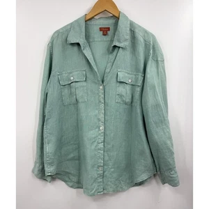 Tommy Bahama Relax Hemd Damen Large grün blau Leinen Knopfleiste Taschen - Bild 1 von 7