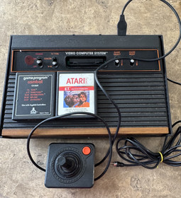 Atari 2600 CX-2600A Woodgrain Console Bundle Joystick 2 Games Untested