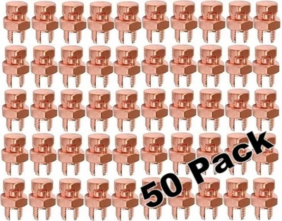 (Lot of 50) Copper Split Bolt Connectors 4 Gauge 8 Gauge Solid UL Listed SB-4U - Image 1 of 4