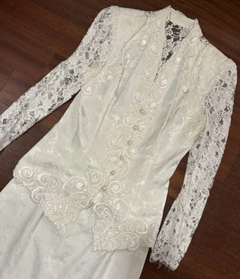 Jessica McClintock Vintage Dos Piezas Boda Novia Traje Damasco Encaje Maxi Talla 10 Foto 1 de 4