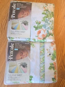 Vintage Montgomery Ward Percale Floral Fitted And Flat Sheet Full - Picture 1 of 4