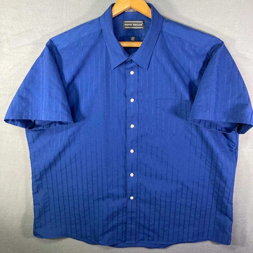 Camisa masculina David Taylor listrada azul manga curta com botões tamanho 20 - Imagem 1 de 4