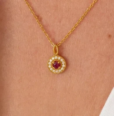 2Ct Round Cut Lab Created Red Ruby Women's Beauty Pendant 14K Yellow Gold Plated - Image 1 of 4