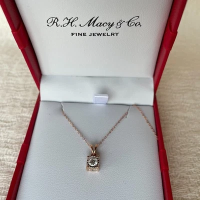 Collar colgante de diamantes naturales de oro rosa de 14K, 1/2 CTTW, 18 pulgadas, 2 gramos - Nuevo con etiquetas Foto 1 de 4