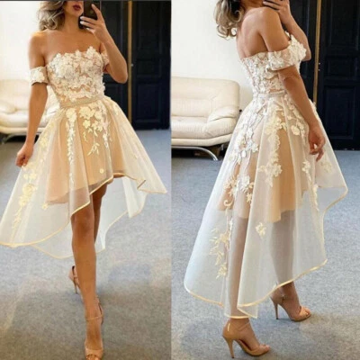 Vestidos de novia bohemios de encaje corto longitud té línea A champán Foto 1 de 4