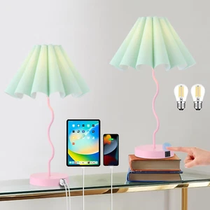 Table Lamps Set of 2 Touch Dimmable USB Nightstand Lamps with Outlet, Modern - Picture 1 of 11