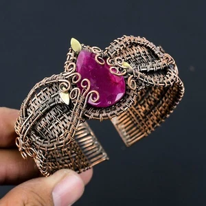 Beautiful Ruby Gemstone Handmade Copper Wire Adjustable Jewelry Bracelet/Cuff - Picture 1 of 5