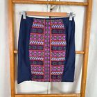 Tigerlily Skirt Womens 6 Multicolour Geometric Embroidered Mid Rise Knee Length