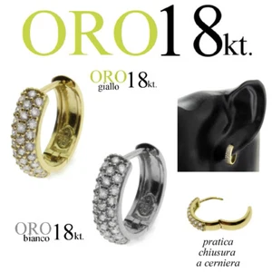 orecchino uomo donna ORO 18kt. cerchio 12mm. pavé zirconi swarovsky lobo trago - Foto 1 di 20