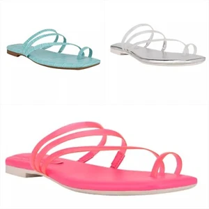 Nine West Women's Darbie Square Toe-Ring Sandals Pink Sz 9 or Turquoise Sz 7.5 - Picture 1 of 10