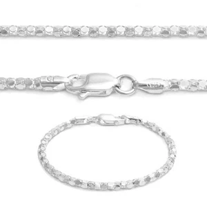 925 Sterling Silber flache Popcorn Kette Kinder oder Baby Halskette oder Baby Armband - Bild 1 von 4