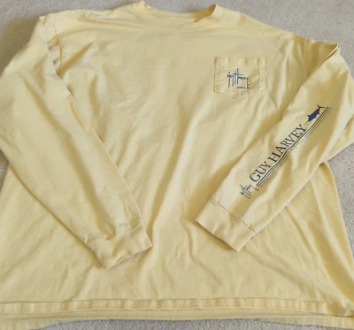 Guy Harvey Shirt Mens 2XL Yellow Marlin Fish AFTCO Graphic Pocket Tee Crew * - Image 1 of 4