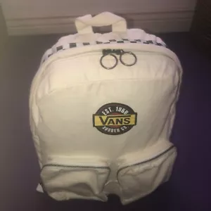 Vans Backpack White And Checkered 2 Pockets Laptop Sleeve Metal Zipper Pulls - Picture 1 of 8