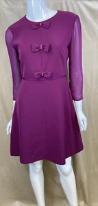 Ted Baker Women's Purple Dress Bow Detail, Side Zip, Size 1 - Picture 1 of 16
