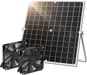 VIVOSUN 20W Solar Powered Fan Kit Waterproof w/ 2pcs Exhaust Fan Chicken Coops - Picture 1 of 7