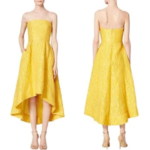 Vestido ML Monique Lhuillier Sunshine Day amarillo sin tirantes alto bajo para mujer talla 4” - Imagen 1 de 17