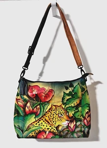 Anuschka Hand-Painted Leather Crossbody/Shoulder Bag in Leopard Design - Picture 1 of 20