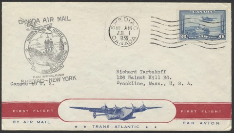1939 AAMC #3921g July 1st Pan-Am Shediac NB to New York Flight Cover