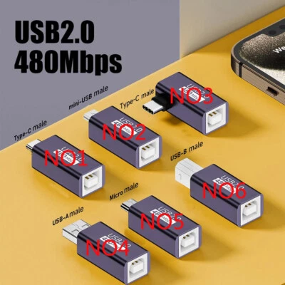 USB B Female to Type C 2.0 Adapter USB-B Micro Mini USB Male Converter Connector - Image 1 of 4