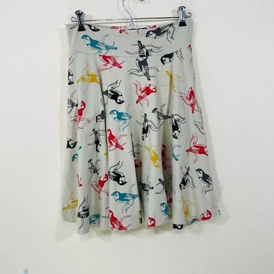 Effies Heart Skirt Size S Pull On Swing Flare Pockets Retro Boho Beige Birds - Image 1 of 4