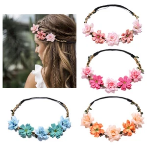 Flower Headband Head Garland Hair Band Crown Wreath Festival Beach Wedding US π - Picture 1 of 18