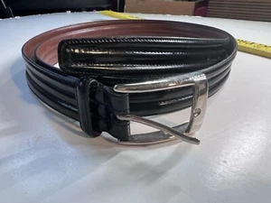 Italy Men's Leather Belt Size 46 Black European Tanned Cowhide Brass Buckle - Picture 1 of 14