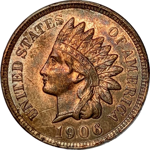 * 1906 * INDIAN HEAD PENNY CENT DIAMONDS & LIBERTY MS BU TONED *N65 Cover